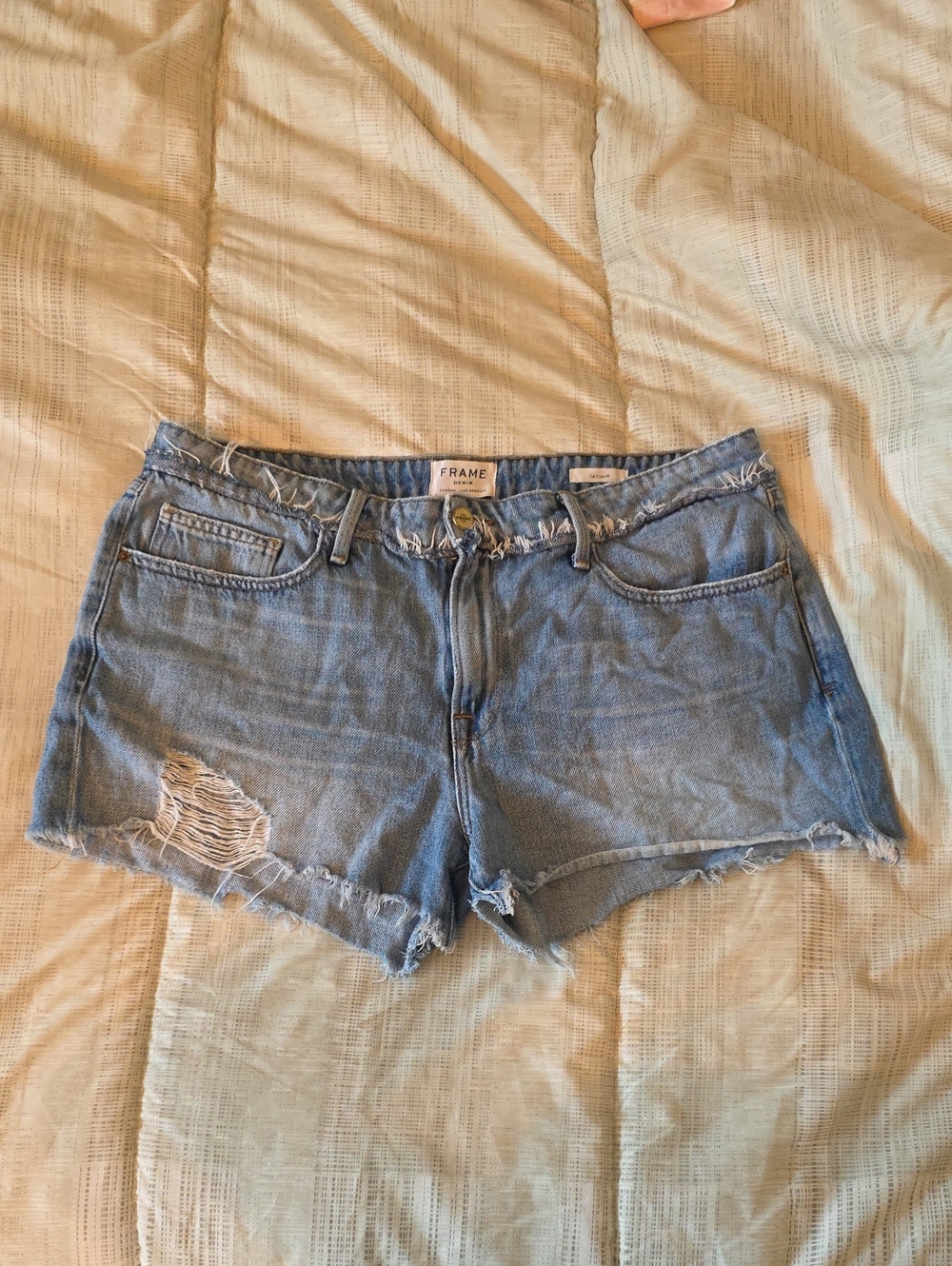 Frame Denim Light Blue Distressed Jean Shorts LE CUTOFF